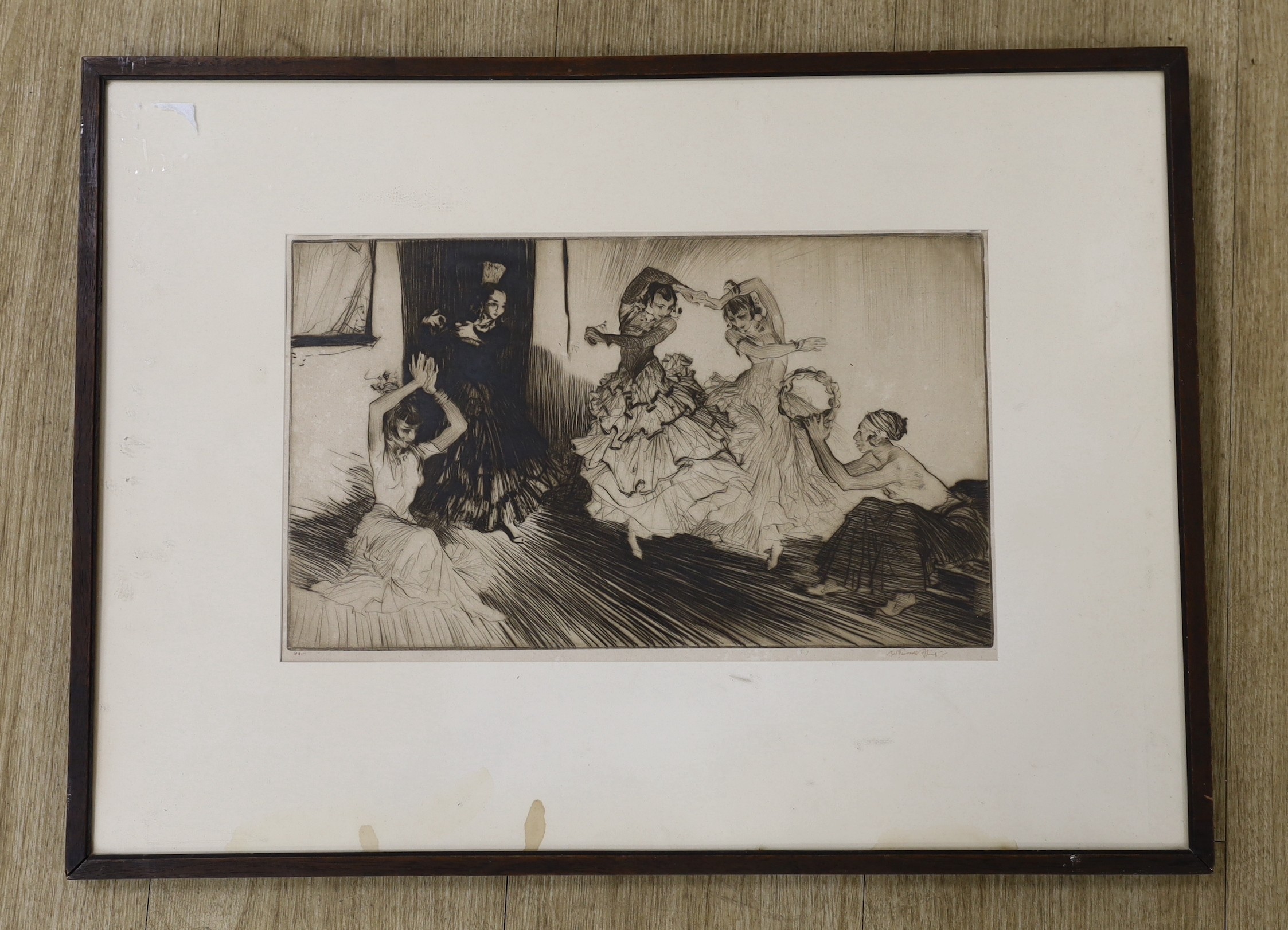 Sir William Russell Flint (1880-1969), drypoint etching, 'Clatter and Whirl', signed in ink and numbered XXIII, 21 x 36cm